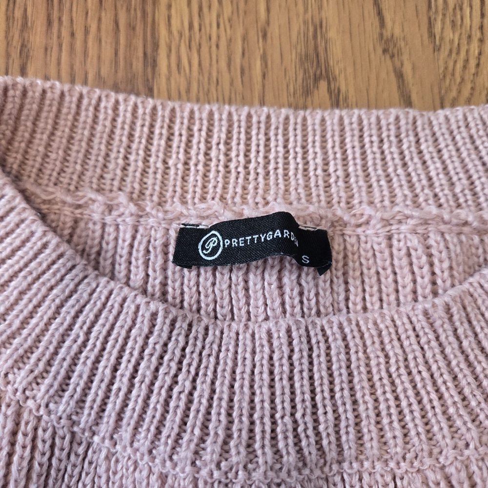 PrettyGarden Elegant Pink Ribbed Sweater Striped Mauve Classic Casual Work S - Picture 3 of 11